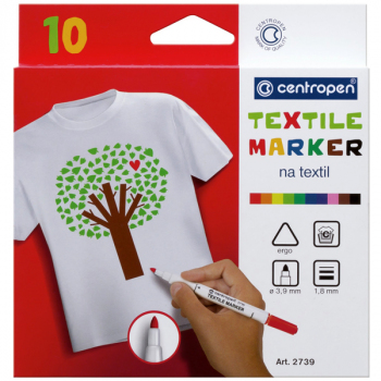 Комплект маркерів для маркування тканини, 2 мм, конусний письмовий вузол Centropen TEXTILE 2739.10