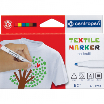 Комплект маркерів для маркування тканини, 2 мм, конусний письмовий вузол Centropen TEXTILE 2739.6