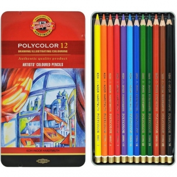 Олівці кольорові POLYCOLOR 12 кольорів в металевому пеналі , Koh-i-noor 3822012002PL