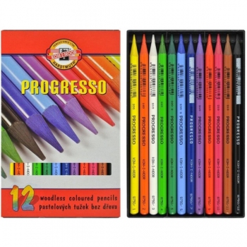 Олівці кольорові Progresso бездревесні 12 кольорів в  упаковці , Koh-i-noor 875601