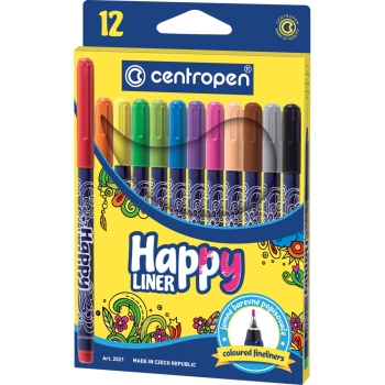 Комплект линеров 12 цветов HAPPY толщина линии письма 0,3 мм Centropen 2521