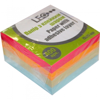 Стикеры бумажные 75 х 75 мм 400 л. (4 цвета по 100 л.)  LEO L1219 (170176)