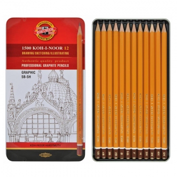 Комплект графітних олівців 1500 Graphic, 5В-5Н, 12 штук в  металевому пеналі Koh-i-noor 1502.III