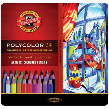 Олівці кольорові POLYCOLOR 24 кольори в металевому пеналі, Koh-i-noor 3824024002PL
