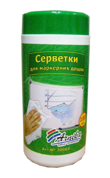 Серветки вологі для чистки магнітно-маркерних дошок,100 штук в упаковці Арніка 30668