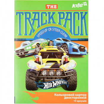 Картон цветной двусторонний А4 10 листов, 10 цветов Hot Wheels Kite HW17-255 Картон цветной двусторонний А4 10 листов, 10 цветов Hot Wheels Kite HW17-255