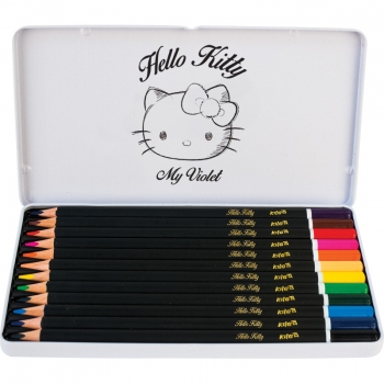 Олівці кольорові триганні 12 штук в металевому пеналі Kite Hello Kitty HK16-058