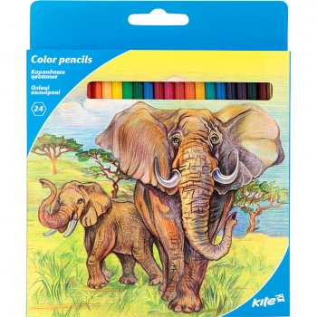 Олівці кольорові 24 кольори серія Тварини KITE K17-055-1
