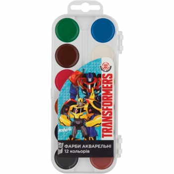 Фарби акварельні  12 кольорів в пластиковій упаковці Kite Transformers TF17-061
