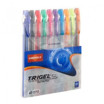 Комплект кольорових гелевих ручок 0,5 мм, 10 кольорів Trigel-3 Unimax UX-132-20
