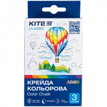 Крейда кольорова Jumbo 3 штуки в упаковці  Classic Kite k-077