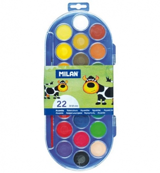 Фарби акварельні  напівсухі 22 кольори с пензликю MILAN ml.80022