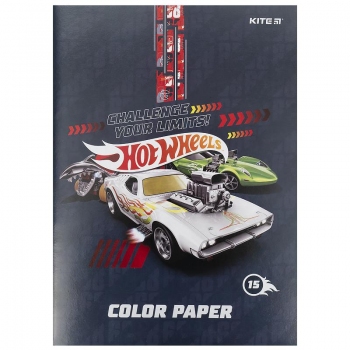 Бумага цветная двусторонняя А4 15 листов 15 цветов Kite Hot Wheels hw21-250