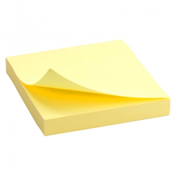 Блок паперу з клейким шаром 75x75 мм, 100 арк.  Delta by Axent D3314-01 пастельний жовтий