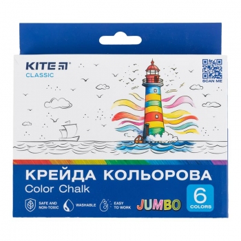 Крейда кольорова Jumbo 6 штук в упаковці Classic Kite k-073