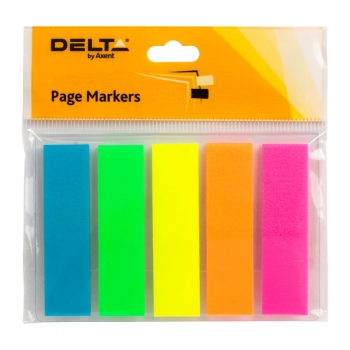 Стикер-закладка прямоугольная пластиковая неоновая 5 цветов 12 х 45 мм, 125 штук Delta by Axent D2450-01