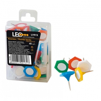 Кнопки пластиковые цветные шестигранные 40  штук в упаковке LEO L1912 (140131)