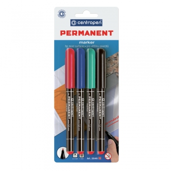 Комплект маркеров перманентных 1 мм, конусообразный наконечник, 4 цвета, Centropen Permanent 2846/4/BL