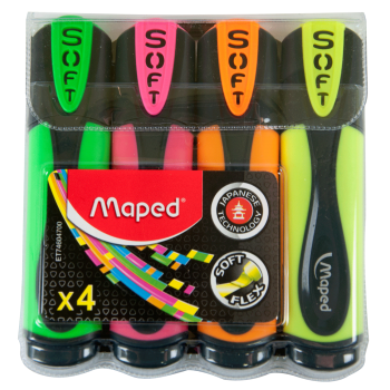 Набор текстовых маркеров FLUO PEPS Ultra Soft 1-5 мм клиновидный наконечник 4 шт MAPED MP.746047