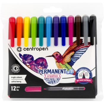 Комплект перманентних маркерів 12 кольорів Centropen Permanent Creative 2896