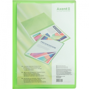 Папка пластиковая на 20 файлов с карманом на форзаце, А4 AXENT 1020-26-a зеленая