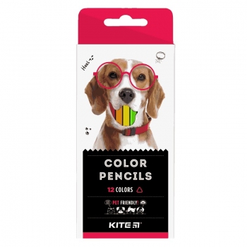 Карандаши цветные трехгранные 12 цветов серия Dogs Kite k22-053-1