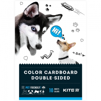 Картон кольоровий двосторонній А5 10 арк., 10 кольорів Dogs Kite k22-289