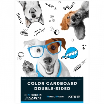Картон кольоровий двосторонній А4 10 арк., 10 кольорів Dogs Kite k22-255-1