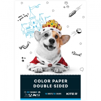 Папір кольоровий двостронній А4 15 арк. 15 кольорів Dogs Kite k22-250-1