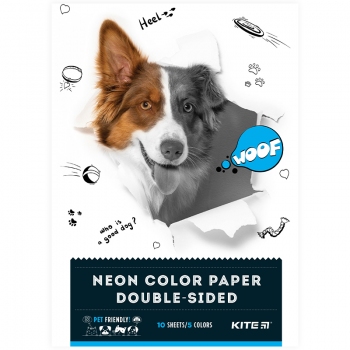 Папір кольоровий двостронній неоновий А4 10 арк. 5 кольорів Dogs Kite k22-252