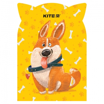 Блокнот з фігурною вирубкою 120 х 170 мм, 48 арк., фіксація листів на клей, білий блок в клітинку Corgi dog Kite k22-461-2