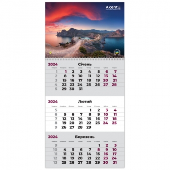 Календар квартальний настінний 2024 рік, одна пружина Crimea Nature 1 Axent 8801-24-1-a