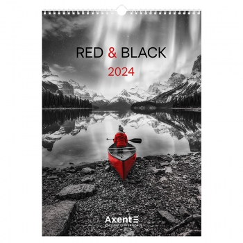 Календар настінний на пружині А3 2024 рік Red & Black Axent 8804-24-2-a