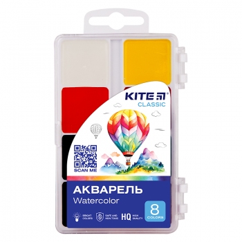 Фарби акварельні 8 кольорів в пластиковій упаковці Classic Kite k-065