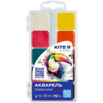 Фарби акварельні 10 кольорів в пластиковій упаковці Classic Kite k-060