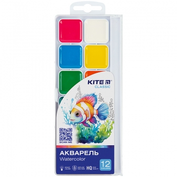 Фарби акварельні 12 кольорів в пластиковій упаковці Classic Kite k-061