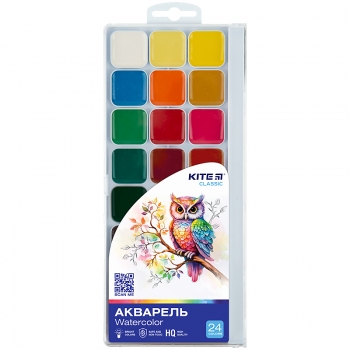 Фарби акварельні 24 кольори в пластиковій упаковці Classic Kite k-442