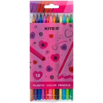 Олівці кольорові пластикові у формі сердця 12 кольорів Heart Kite k24-049-2