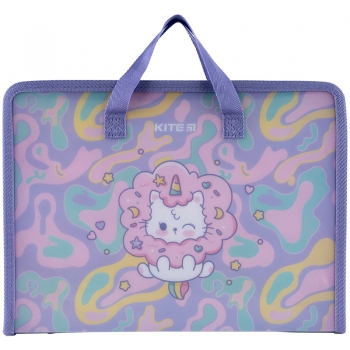 Папка-портфель на блискавці з ручками на одне відділення A4 Rainbow Catcorn Kite k24-202-1