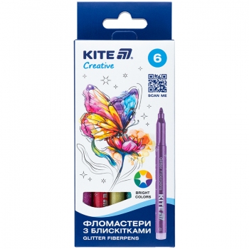 Фломастери з блискітками, набір 6 кольорів Creative Kite k-1147