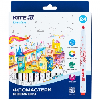 Фломастери, набір 24 кольори Creative Superwashable Kite k-1153 Фломастери, набір 24 кольори Creative Superwashable Kite k-1153