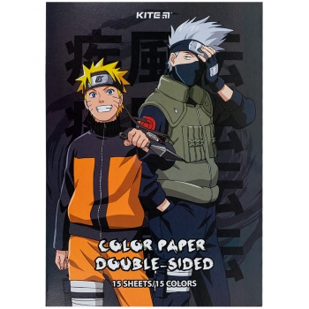 Папір кольоровий двостронній 15 арк., 15 кольорів А4 Naruto Kite nr24-250