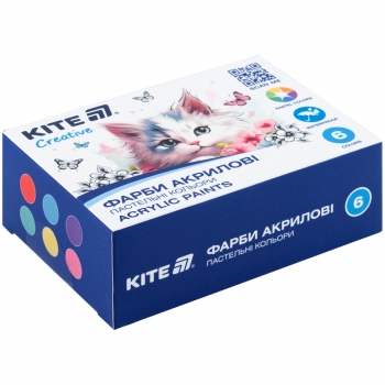 Фарби акрилові, 6 пастельних кольорів, 20 мл, Kite Creative Kite k-272