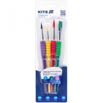 Набір із 4-x пензлів з грипом синтетика Kite Creative KITE k-334-1 Набір із 4-x пензлів з грипом синтетика Kite Creative KITE k-334-1