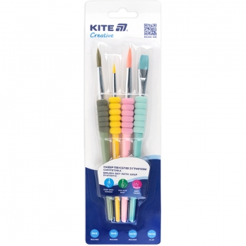 Набір із 4-x пензлів з грипом синтетика Kite Creative KITE k-334-2 Набір із 4-x пензлів з грипом синтетика Kite Creative KITE k-334-2