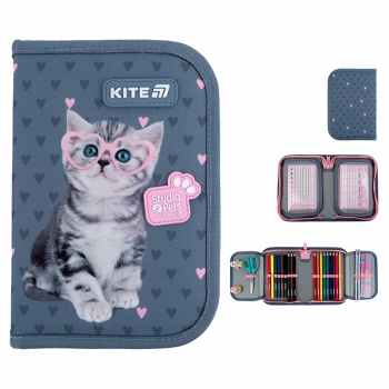Пенал на одне відділення з двома відворотами з наповненням Studio Pets-1 Kite sp25-622h-1