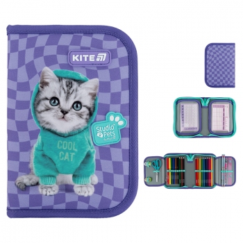 Пенал на одне відділення з двома відворотами з наповненням Studio Pets-2 Kite sp25-622h-2