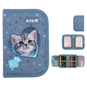 Пенал на одне відділення з двома відворотами з наповненням Studio Pets-3 Kite sp25-622h-3