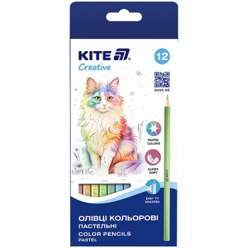 Олівці кольорові 12 кольорів в упаковці Kite Creative Pastel Kite k-451