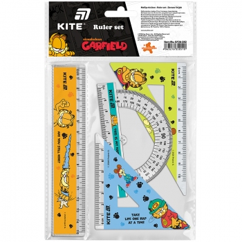 Набор: линейка 15 см, 2 угольника, транспортрир с принтом Garfield KITE gf26-282